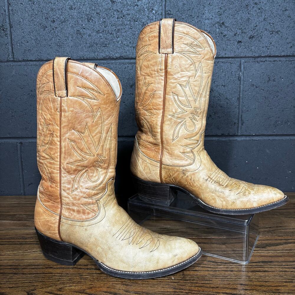 Vintage Champion El Paso Texas Cowboy Boots Tan Leather Western Boots Men’s 6.5